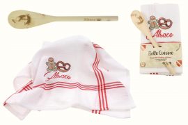 SET Torchon Männele + Bretzel et cuillère de cuisine Alsace 50 x 70 cm