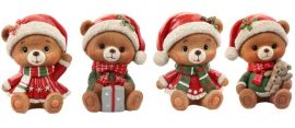 Assortiment de 4 Figurines Oursons en résine 6,5 x 6 x 9 cm
