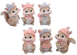 Assortiment de 6 Figurines « Ecureuil pastel » en résine 9 x 7,5 x 15 cm