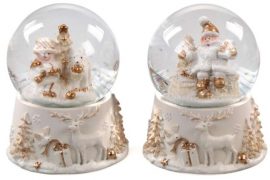 Lot de 2 boules à neige – Blanc et Or Moule en résine – 7,5 x 6,5 x 9 cm