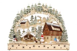 Arche en bois – Village de Noël – lumières et paillettes Avec fonction minuterie – 49,5 x 11 x 39,5 cm Fonctionne avec 3 piles AA (non incluses)