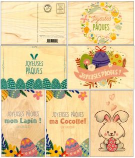 CARTES POSTALES PÂQUES EN BOIS 10×15 cm en assortiment de 6×2