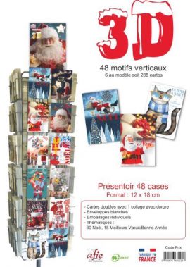 COLLECTION 3D – 48 motifs verticaux x6  soit 288 cartes avec 1 collage avec dorure + enveloppe blanche dont 40 offerts en compensation du présentoir