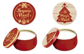 Display de 12 bougies parfumées dans boîte métal Ø 7,5 cm x H. 5 cm