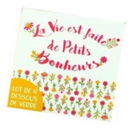 SET DE 4 SOUS VERRES EN CERAMIQUE « PETITS BONHEURS » – H.10 x 10 x P 1 cm