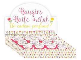 DISPLAY DE 12 BOUGIES PARFUMEE VANILLE « PETITS BONHEURS » – H.5 x 7,5 x P 7,5 cm