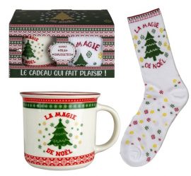 Set Mug avec chaussettes dans boîtage Noël « La Magie de Noël » 9,8 x 8,8 x 7,3 cm