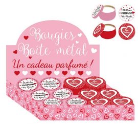 DISPLAY x12 BOUGIES PARFUMEE Boîtes métals assorties – 5 x 7,5 x 7,5 cm