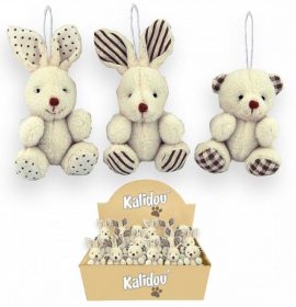 DISPLAY DE 36 SUSPENSIONS KALIDOU LAPIN + OURS taille 8cm
