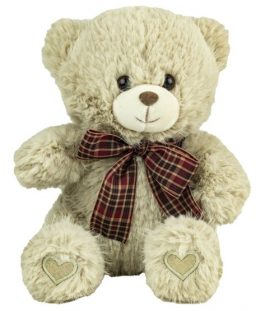 Ours beige nœud écossais   –  25 cm