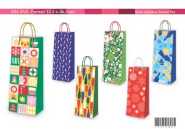 SAC KDO BOUTEILLES FINITION DORURE & GAUFRAGE 12,5 x 36,5  – 6 modèles assortis