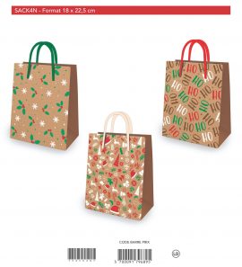 SAC KDO KRAFT Finition dorure – poignées satin assorties 18,0 x 22,5 cm – 3 modèles assortis