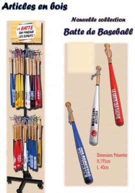 Batte de Baseball 14 modèles x 4 – 60 cm soit 56 battes dont 5 offertes + présentoir