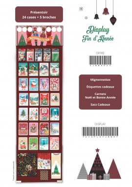 DISPLAY FIN D&rsquo;ANNEE : mignonnettes, étiquettes KDO, carnets Noël et fin d&rsquo;année, sacs cadeaux et display carton