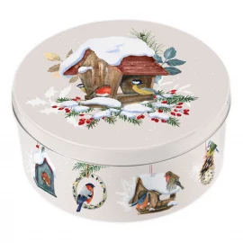 BOÎTE A GÂTEAUX METALLIQUE – Ø 19 cm, H.8 cm – OISEAUX