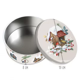 BOÎTE A GÂTEAUX METALLIQUE – Ø 19 cm, H.8 cm – OISEAUX