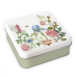 BOITE METALLIQUE 10x10x3,5 cm – JARDIN DE ROSES