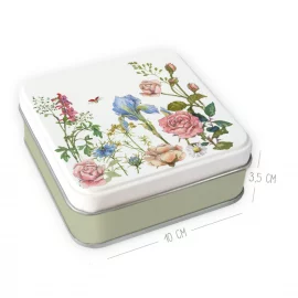 BOITE METALLIQUE 10x10x3,5 cm – JARDIN DE ROSES