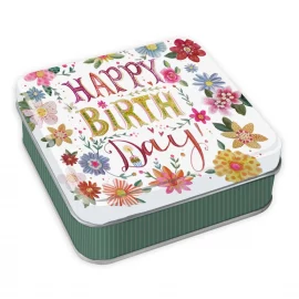 BOITE METALLIQUE 10x10x3,5 cm – HAPPY BIRTHDAY