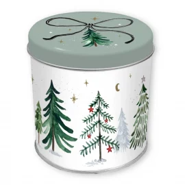 BOÎTE A THE METALLIQUE – Ø 9,9 cm, H.10 cm – SAPINS ENNEIGES