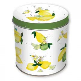 BOÎTE A THE METALLIQUE – Ø 9,9 cm, H.10 cm – CITRONS