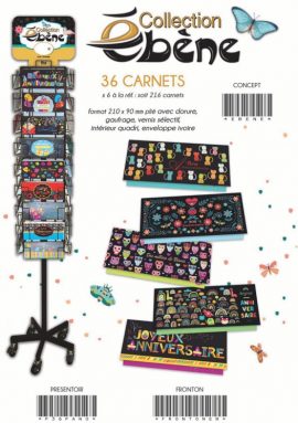 CONCEPT EBENE 36×6 CARNETS 21 x 9 cm + PRESENTOIR + FRONTON – COMPENSATION 40 CARNETS