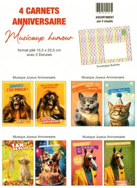 CARNET MUSICAL HUMORISTIQUE – Format plié 15,5 x 22,5 cm – musique joyeux anniversaire