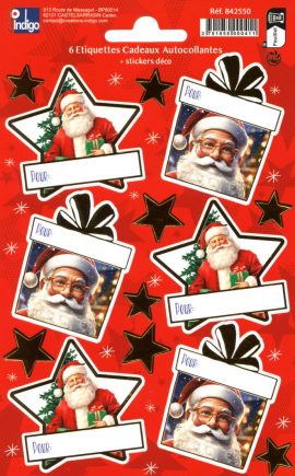 PLANCHE D’ETIQUETTES CADEAUX AUTOCOLLANTES X6 + STICKERS DECO