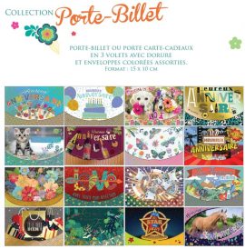 ASSORTIMENT DE 24 CARNETS PORTE-BILLET OU PORTE CARTE-CADEAUX 3 VOLETS AVEC DORURES
