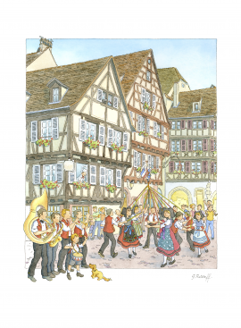 REPRODUCTION D’AQUARELLE l’Alsace de Georges RATKOFF – 30.0 x 40.0 cm sur papier d’Art Rives tradition 350g – impr. quadri – sous cello