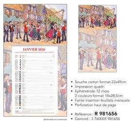 CALENDRIER EPHEMERIDE 2026 l’Alsace de Georges RATKOFF – 22.0 x 49.0 cm – 12 mois