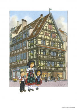 REPRODUCTION D’AQUARELLE l’Alsace de Georges RATKOFF – 20.0 x 30.0 cm sur papier d’Art Rives tradition 350g – impr. quadri – sous cello