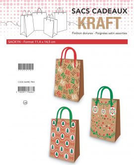 SAC KDO KRAFT Finition dorure – poignées satin assorties 11,4 x 14,5 cm – 3 modèles assortis
