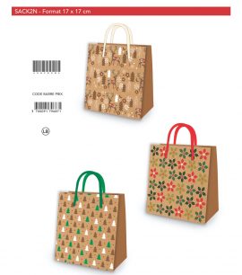 SAC KDO KRAFT Finition dorure – poignées satin assorties 17,0 x 17,0 cm – 3 modèles assortis