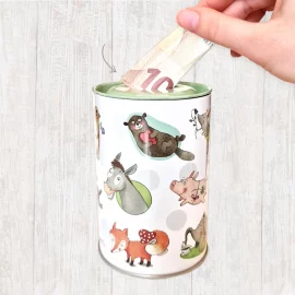 TIRELIRE METALLIQUE – H. 12,5 cm – Ø 8,3 cm