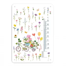 Thermomètre fixé sur plaque en tôle gaufrée L.14,8 cm x H. 21 cm x 0,5 cm – « En route vers le Bonheur »