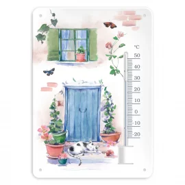 Thermomètre fixé sur plaque en tôle gaufrée L.14,8 cm x H. 21 cm x 0,5 cm – CHAT